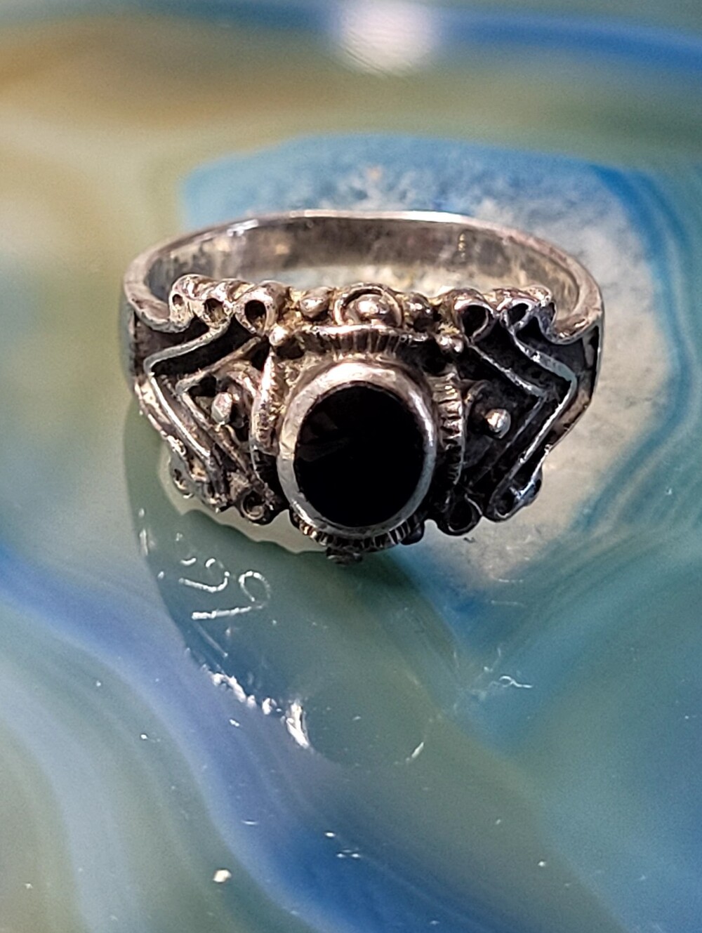 Sterling Silver Black Onyx Vintage-Style Women's Ring.